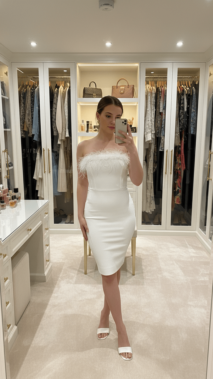 Celeste Feather Backless Bodycon Midi DressWhiteXSLuxe Lane