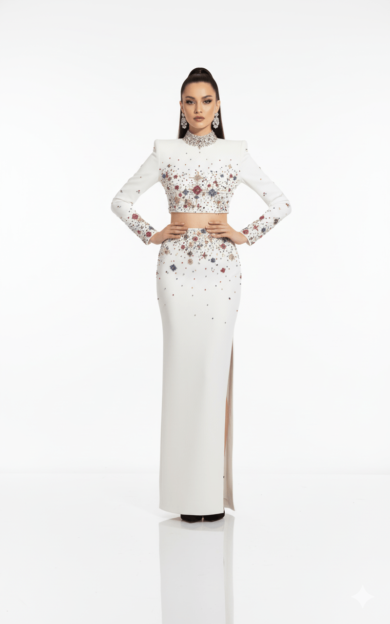 Celeste Noir Diamond Beaded Two - Piece Maxi Set by Shine | 2 piece long set from Luxe Lane | SKU: -1 | Barcode:  | Options: Black S | Celeste Noir Diamond Beaded Two - Piece Maxi Set