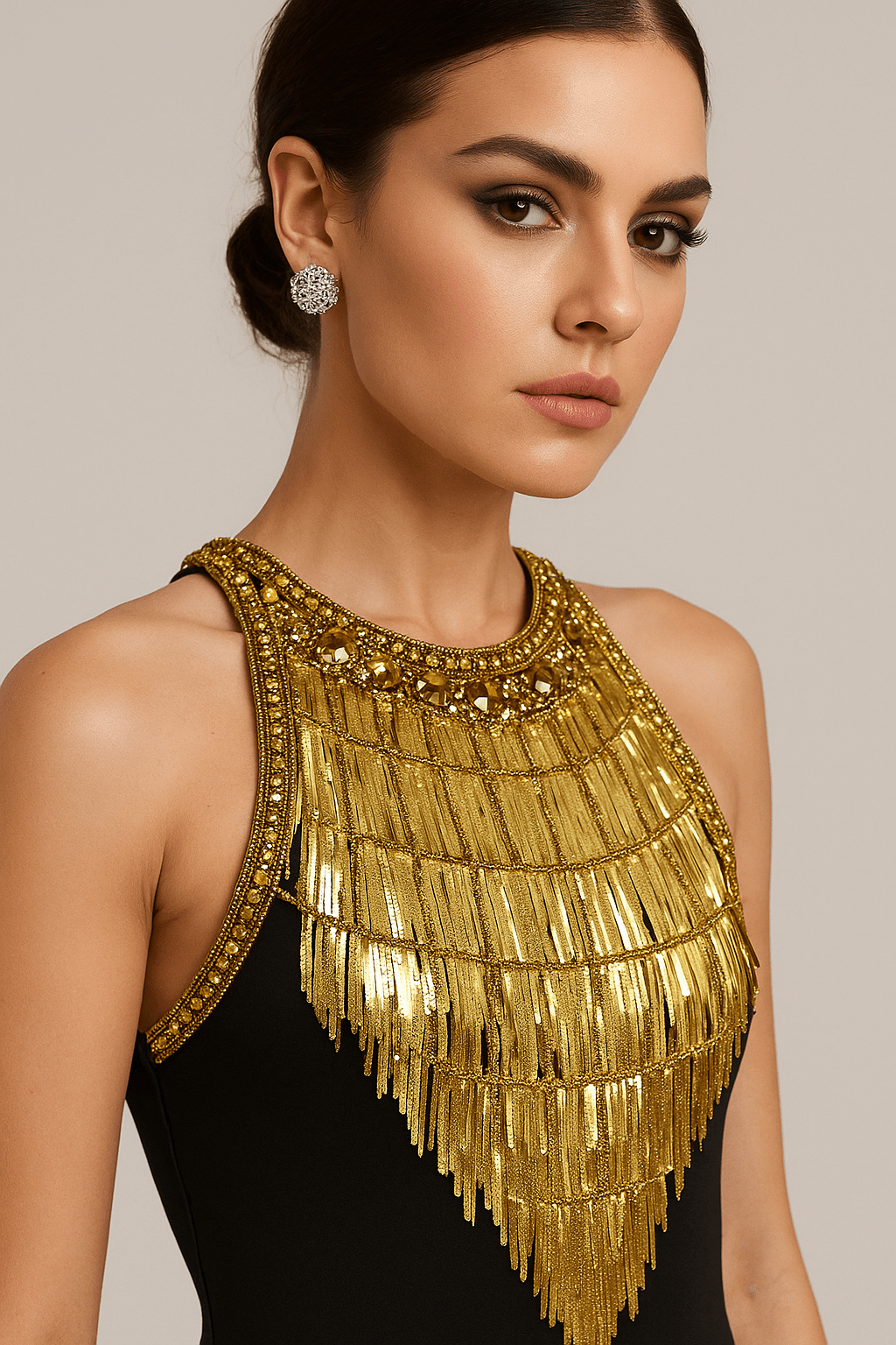 Celeste Noir Tassel Mini Dress by Luxe Lane | Mini gown from Luxe Lane | SKU:  | Barcode:  | Options: Black S | Celeste Noir Tassel Mini Dress