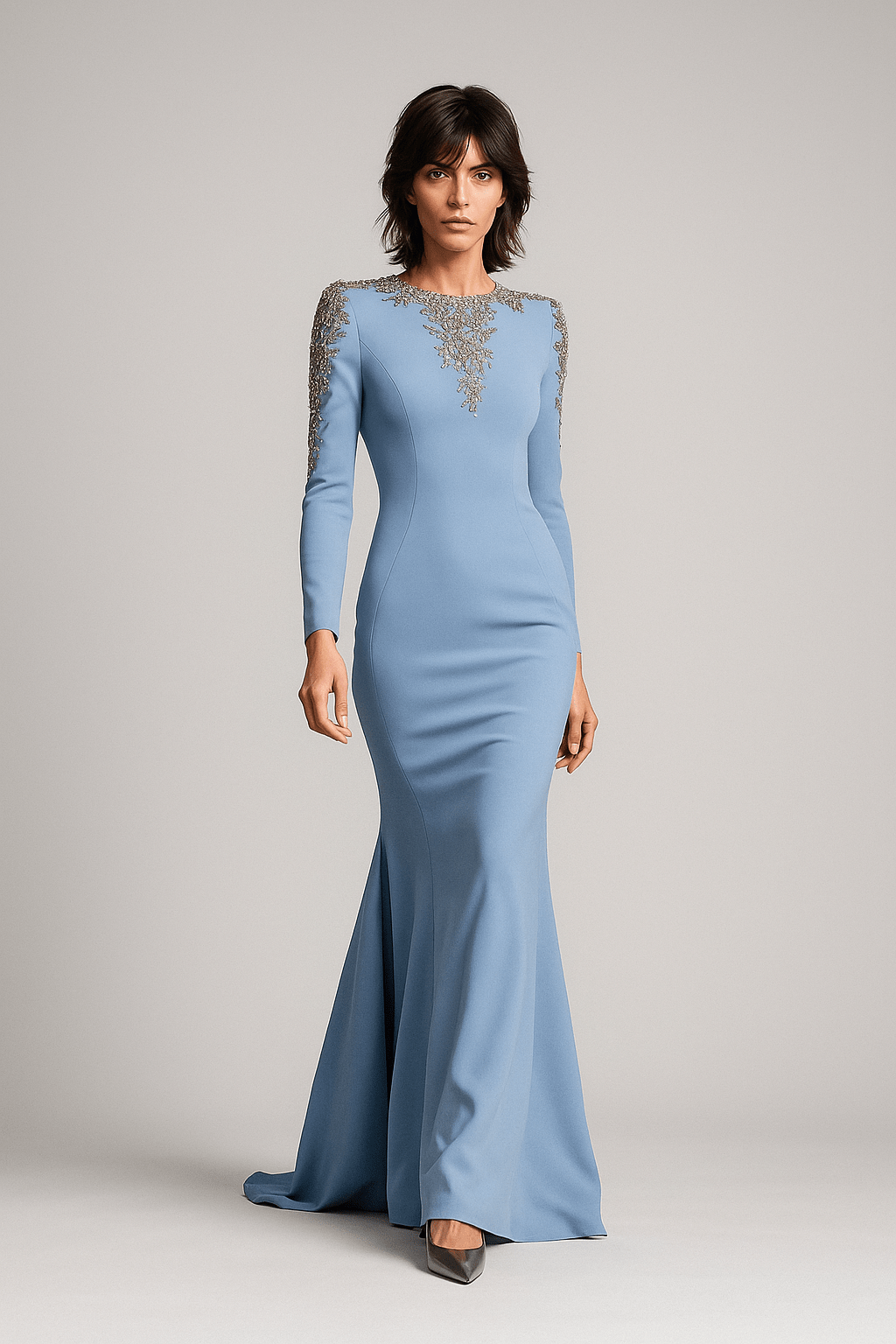 Celeste Regalia Crystal Gown by Luxe Lane | Evening Dresses from Luxe Lane | SKU: W11318-1 | Barcode:  | Options: Sky Blue S | Celeste Regalia Crystal Gown