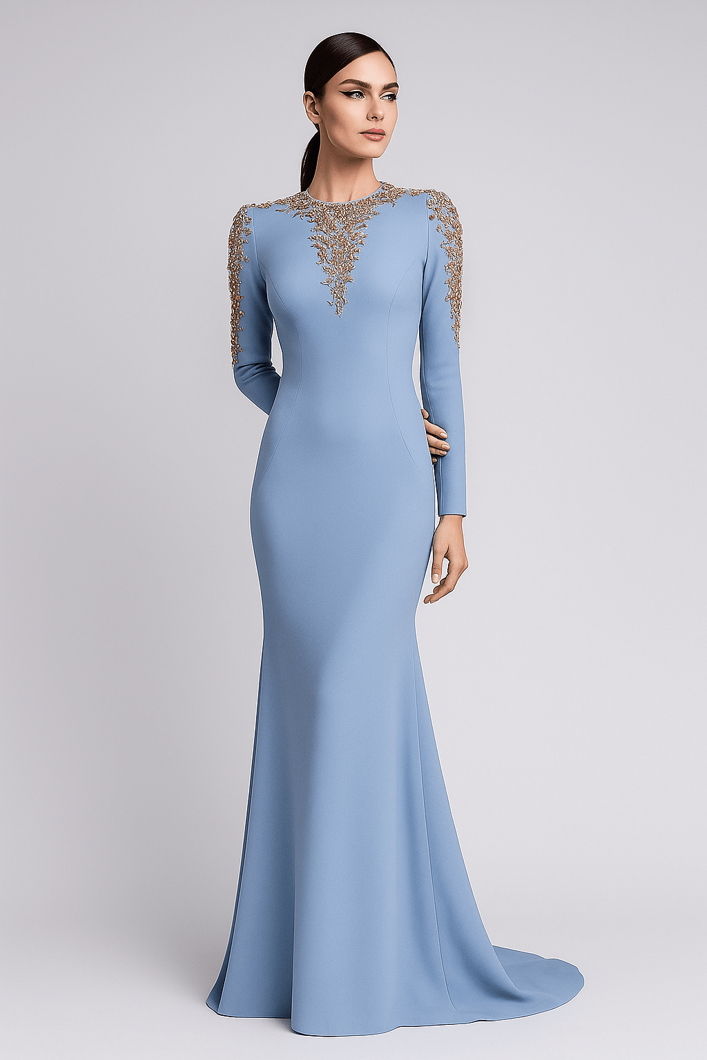 Celeste Regalia Crystal Gown by Luxe Lane | Evening Dresses from Luxe Lane | SKU: W11318-1 | Barcode:  | Options: Sky Blue S | Celeste Regalia Crystal Gown
