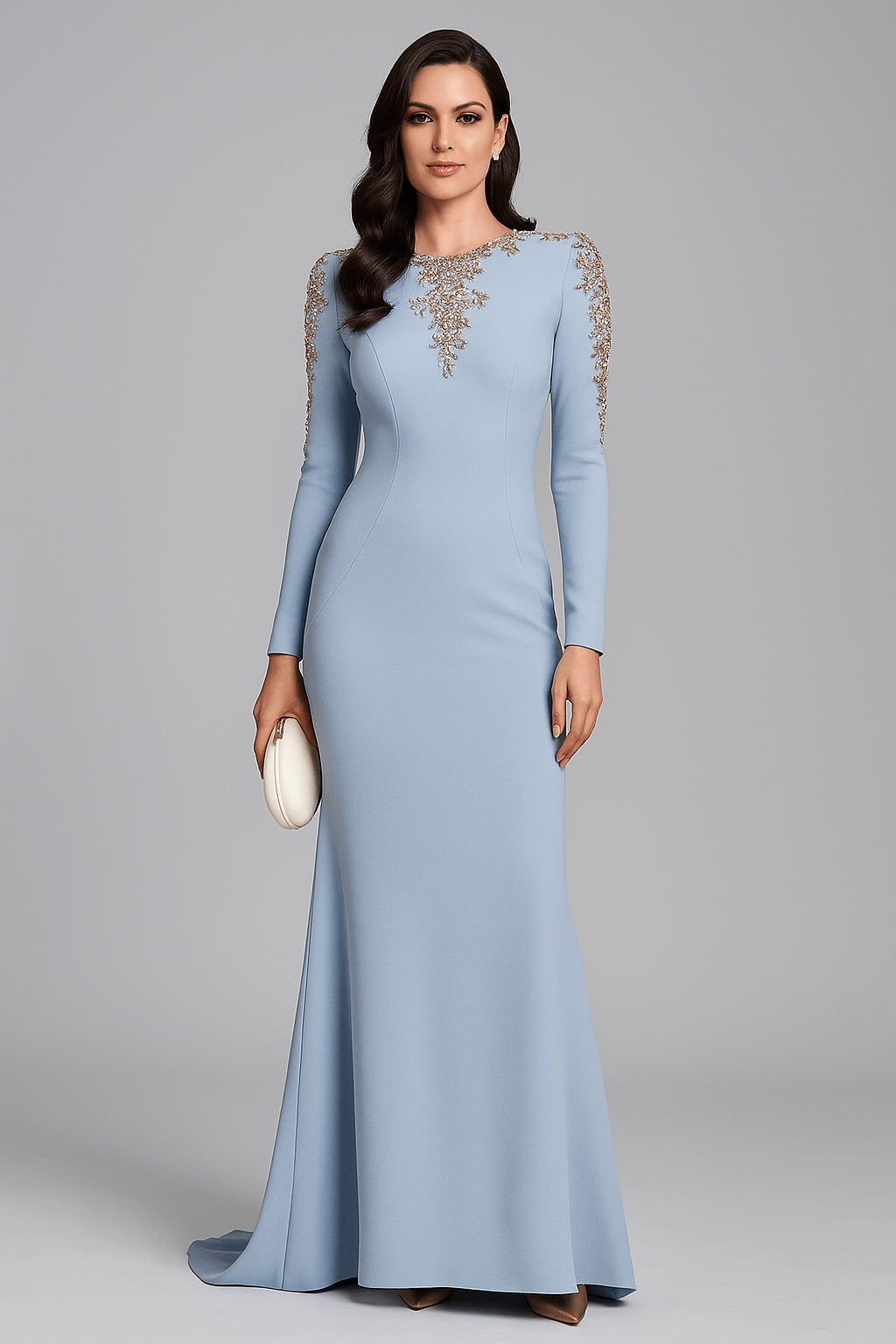 Celeste Regalia Crystal Gown by Luxe Lane | Evening Dresses from Luxe Lane | SKU: W11318-1 | Barcode:  | Options: Sky Blue S | Celeste Regalia Crystal Gown