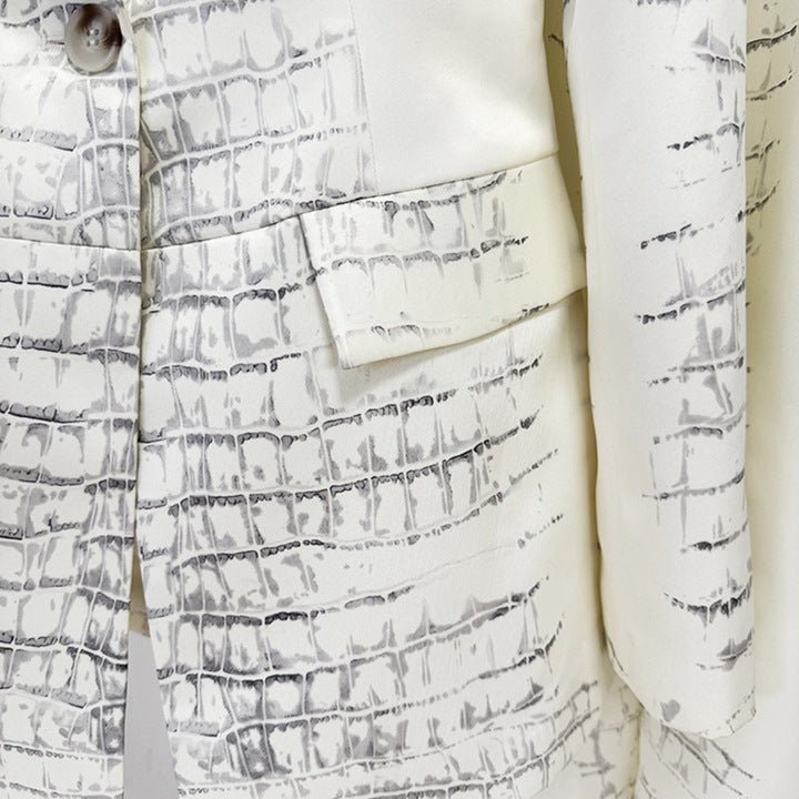 Celeste White Croc Print Suit Set by Guangdong, China | suit set from Luxe Lane | SKU: W11274-1 | Barcode:  | Options: Ivory white S | White Jacket Long Sleeve Wide Leg Trousers Elegant Office Formal Wear Crocodile Print Blazer Pants Women Two Piece Suit Set