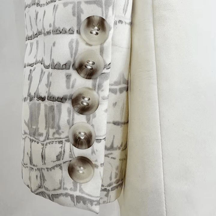 Celeste White Croc Print Suit Set by Guangdong, China | suit set from Luxe Lane | SKU: W11274-1 | Barcode:  | Options: Ivory white S | White Jacket Long Sleeve Wide Leg Trousers Elegant Office Formal Wear Crocodile Print Blazer Pants Women Two Piece Suit Set