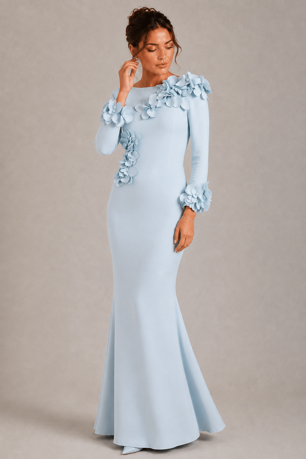 Celestia 3D Floral Maxi GownEvening DressesLight BlueS(2)blueLuxe Lane