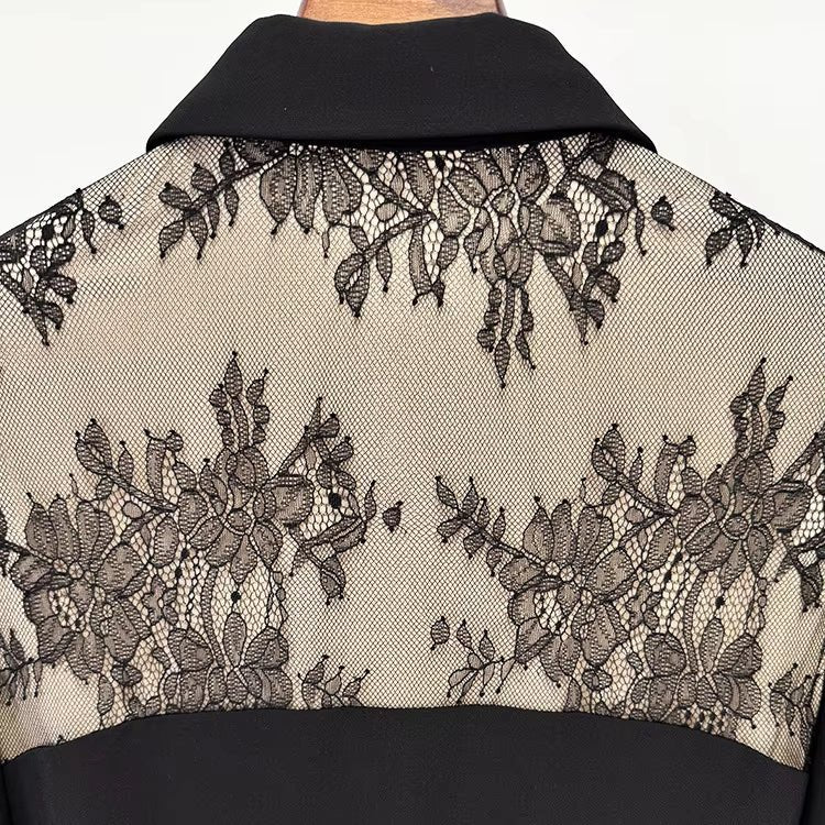 Celestia Black Lace Patchwork Pleated by Luxe Lane | Evening Dresses from Luxe Lane | SKU:  | Barcode:  | Options: Black S | Wholesale Elegant Womens Clothing Fashionable Black Lace Patchwork Pleated Maxi Evening Dresses Luxury Long Gown Flowy Dress