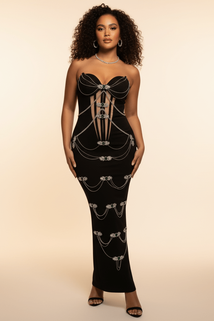 Celestia Noir Gown – Black Strapless by Luxe Lane | mermaid gown from Luxe Lane | SKU:  | Barcode:  | Options: Black S | Celestia Noir Gown – Black Strapless