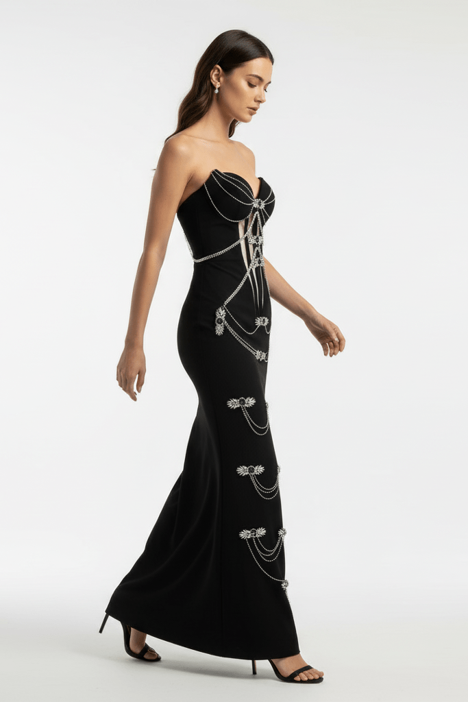 Celestia Noir Gown – Black Strapless by Luxe Lane | mermaid gown from Luxe Lane | SKU:  | Barcode:  | Options: Black S | Celestia Noir Gown – Black Strapless