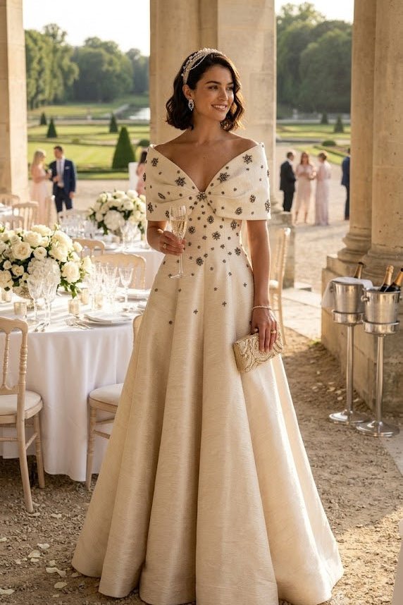 Celestial Beige Mikado Ball GownEvening DressesBeigeS(2)Luxe Lane
