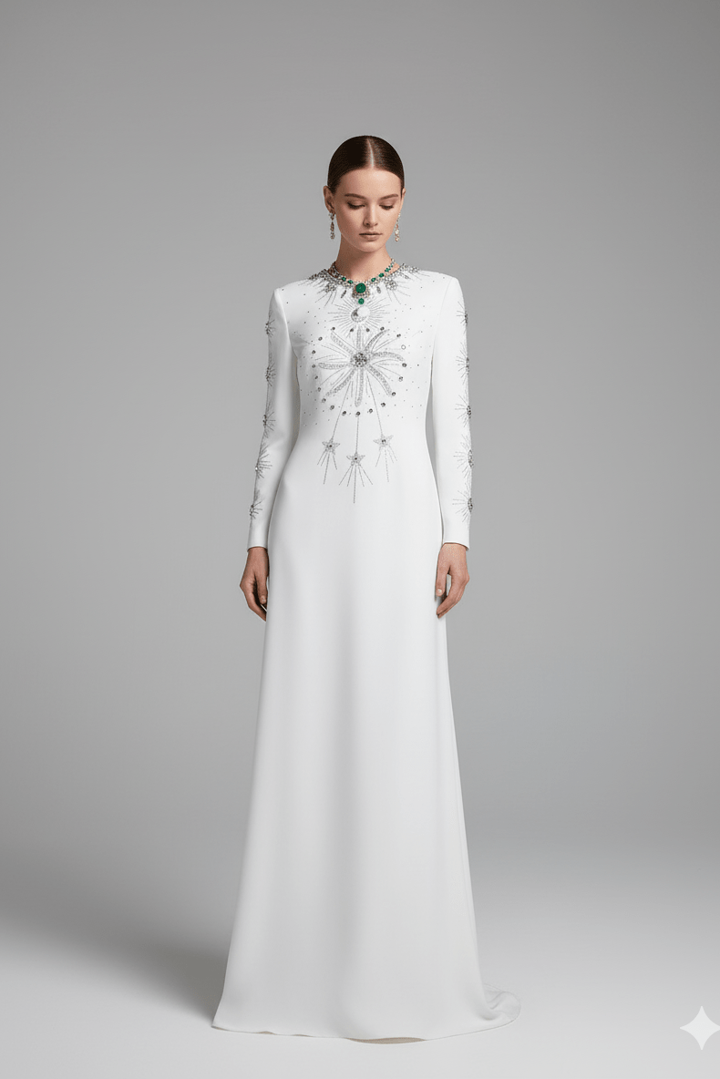 Celestial Grace Gown – White Maxi Formal by Luxe Lane | heath gown from Luxe Lane | SKU:  | Barcode:  | Options: White S | Celestial Grace Gown – White Maxi Formal