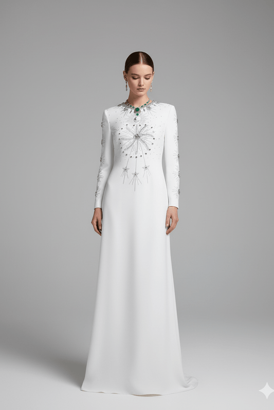 Celestial Grace Gown – White Maxi Formal by Luxe Lane | heath gown from Luxe Lane | SKU:  | Barcode:  | Options: White S | Celestial Grace Gown – White Maxi Formal