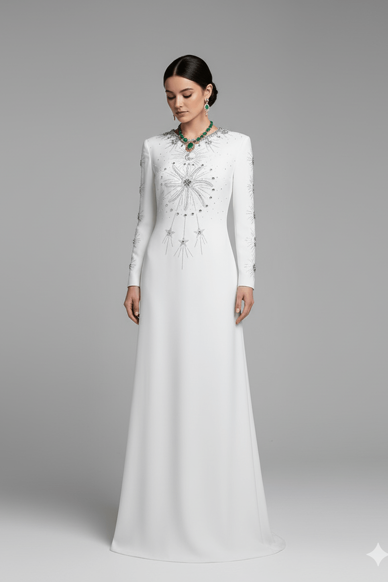 Celestial Grace Gown – White Maxi Formal by Luxe Lane | heath gown from Luxe Lane | SKU:  | Barcode:  | Options: White S | Celestial Grace Gown – White Maxi Formal