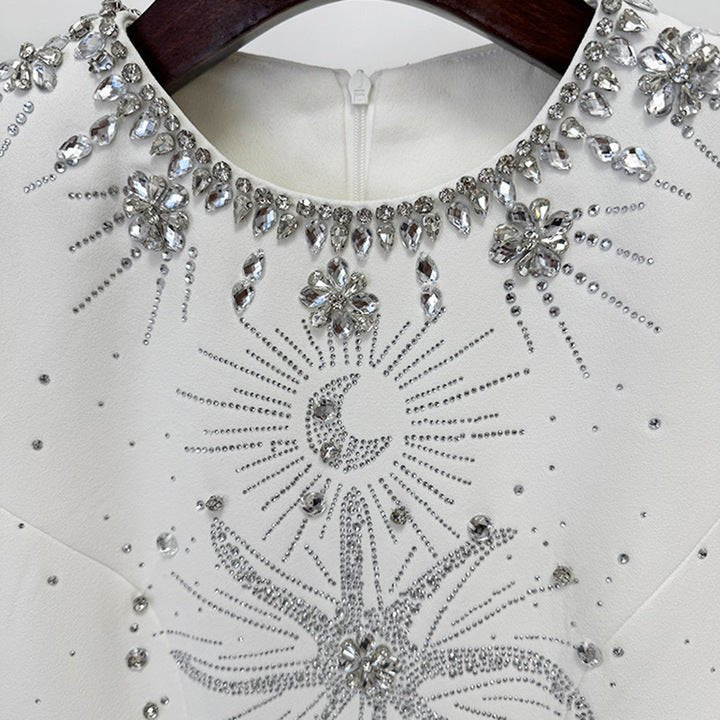 Celestial Grace Gown – White Maxi Formal by Luxe Lane | heath gown from Luxe Lane | SKU:  | Barcode:  | Options: White S | Wholesale Elegant White Long Sleeve Formal Dress Luxury Diamond Rhinestone Beaded Evening Dresses Maxi Party Gown