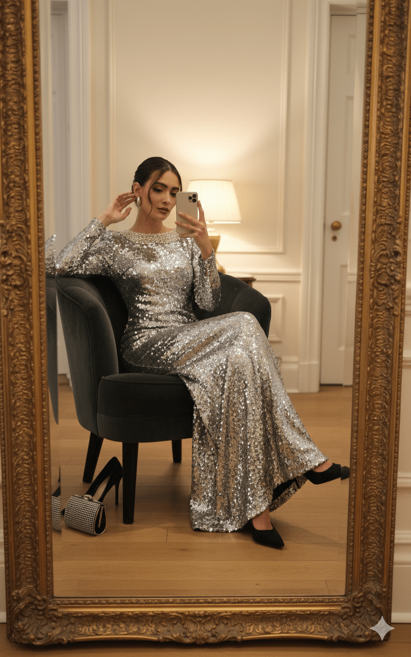 Celestine Handmade Silver Sequin Bow Maxi GownSilverS(2)Luxe Lane