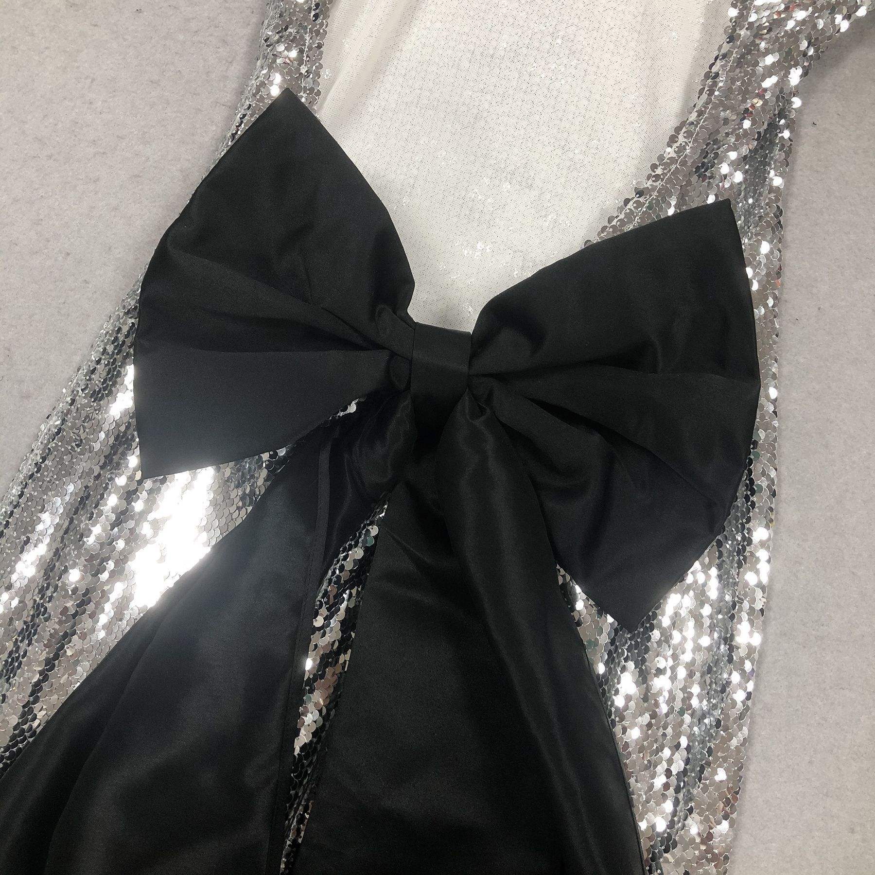 Celestine Handmade Silver Sequin Bow Maxi GownSilverS(2)Luxe Lane