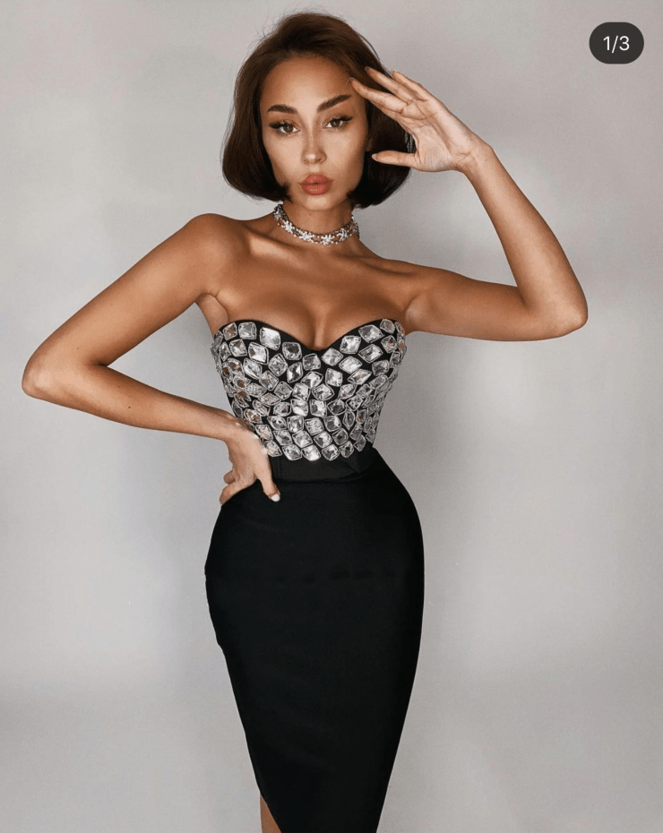 Celine Rhinestone Bandage 2 - Piece Set by Luxe Lane | from Luxe Lane | SKU:  | Barcode:  | Options: Red XS | Sexy Bandage Women Set Beaded Rhinestone Top and Skirt Bodycon 2 Piece Set
