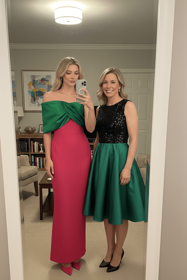 Colorblock Strapless Bodycon Maxi Evening Dress+Rose redS(6)Luxe Lane