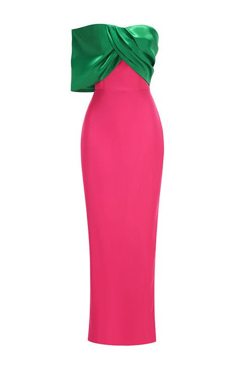 Colorblock Strapless Bodycon Maxi Evening Dress+Rose redS(6)Luxe Lane