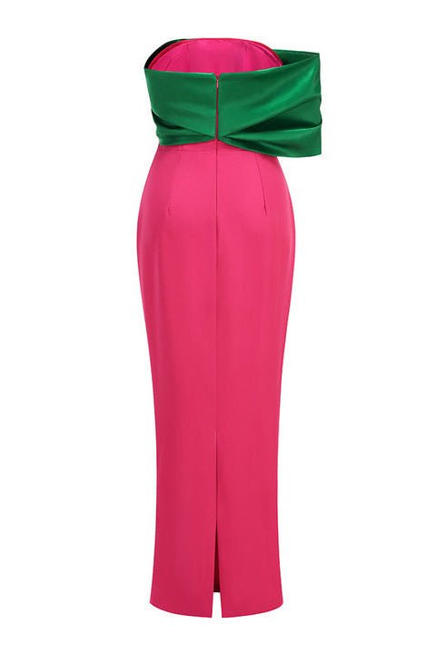 Colorblock Strapless Bodycon Maxi Evening Dress+Rose redS(6)Luxe Lane