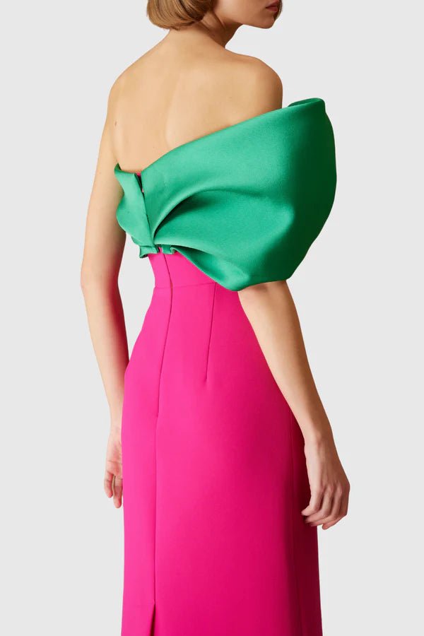 Colorblock Strapless Bodycon Maxi Evening Dress+Rose redS(6)Luxe Lane