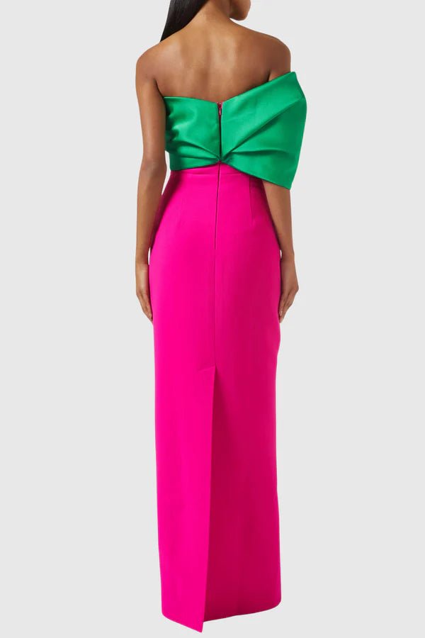 Colorblock Strapless Bodycon Maxi Evening Dress+Rose redS(6)Luxe Lane