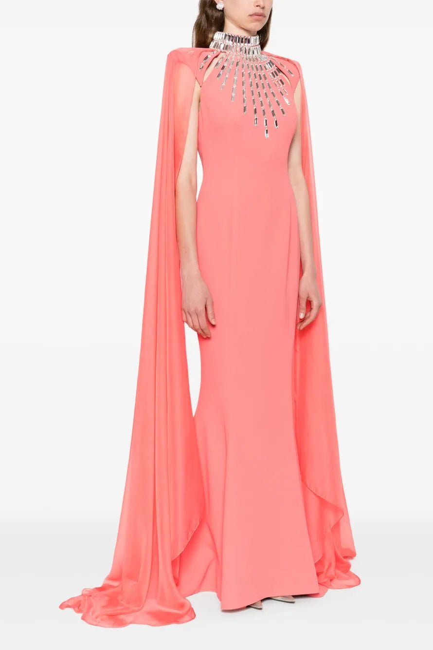 Coral Crystal Cape Mermaid GownEvening DressesCoral RedSLuxe Lane