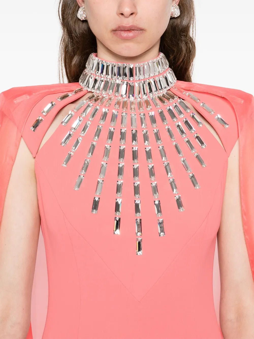 Coral Crystal Cape Mermaid GownEvening DressesCoral RedSLuxe Lane