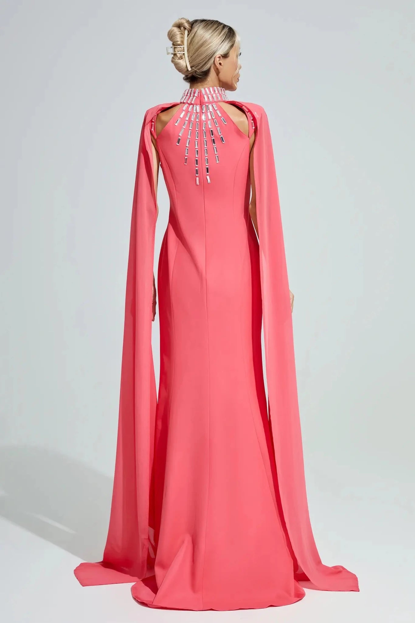 Coral Crystal Cape Mermaid GownEvening DressesCoral RedSLuxe Lane