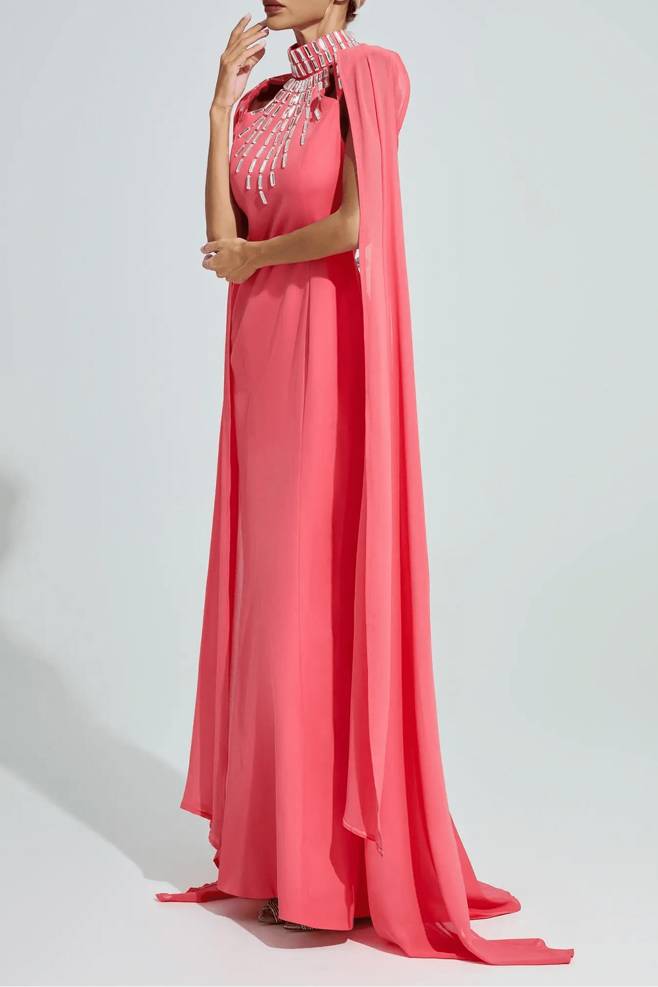 Coral Crystal Cape Mermaid GownEvening DressesCoral RedSLuxe Lane