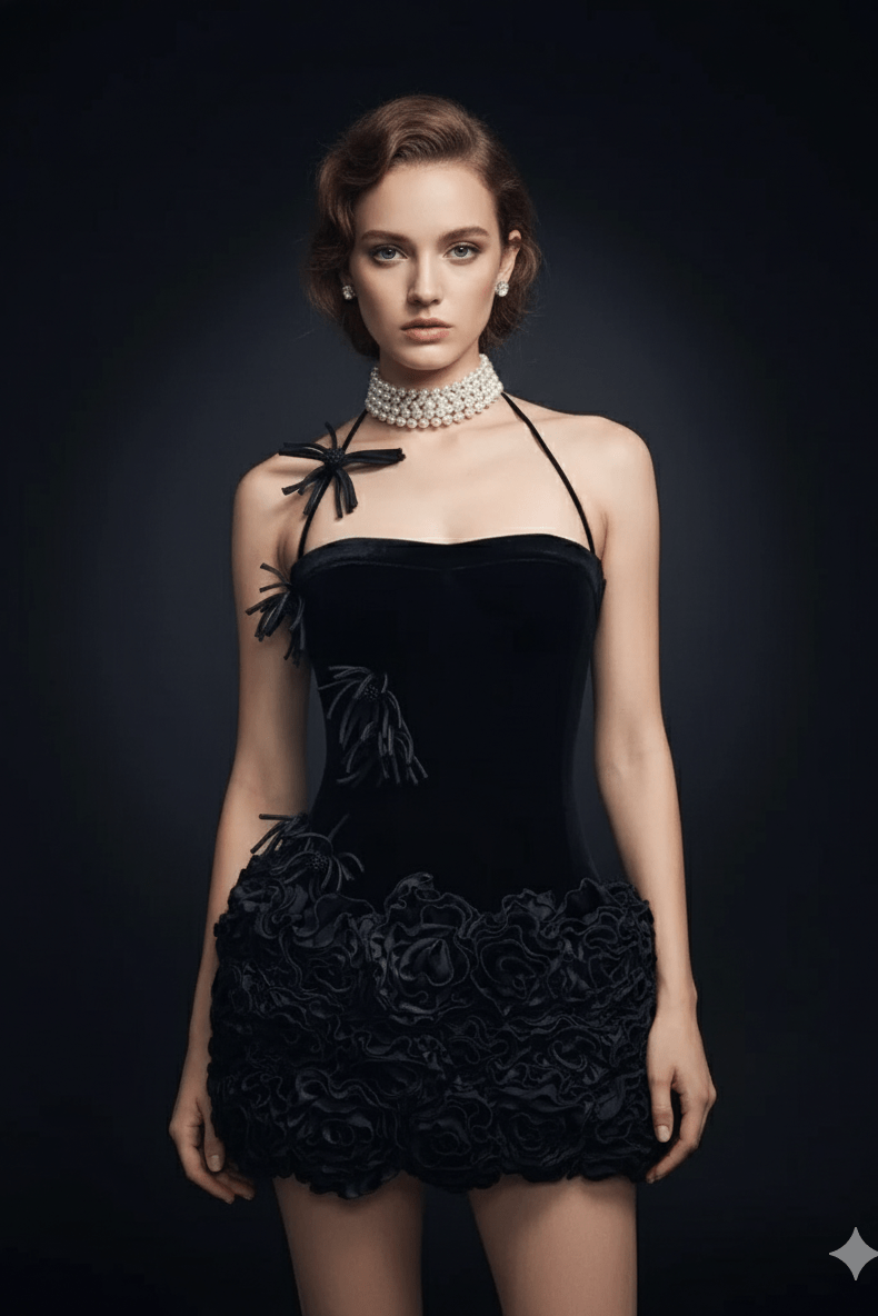 Crimson Bloom Floral Corset Mini Dress by Luxe Lane | from Luxe Lane | SKU:  | Barcode:  | Options: Black XS | Crimson Bloom Floral Corset Mini Dress