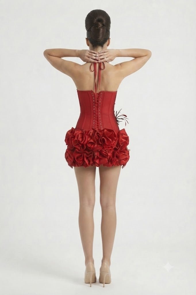 Crimson Bloom Floral Corset & Mini Skirt Set2 piece shorts setBlackXSLuxe Lane