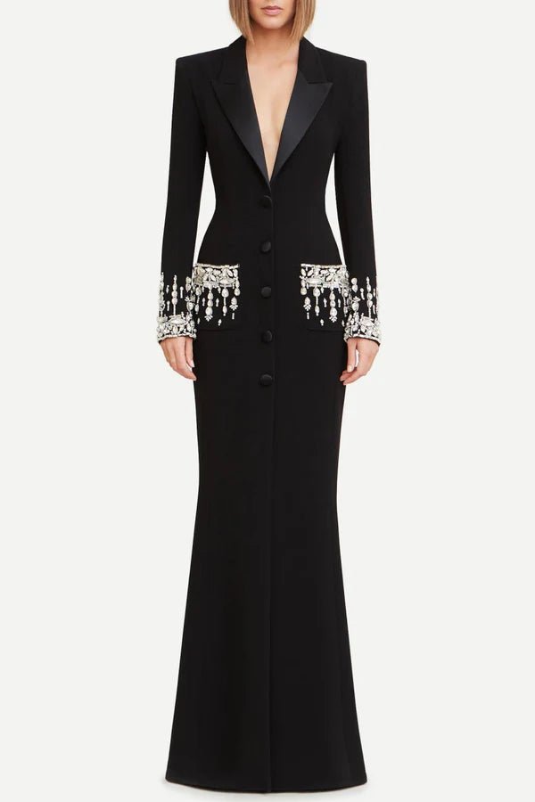 Crystal - Beaded Blazer Maxi Evening DressBlackS(6)Luxe Lane