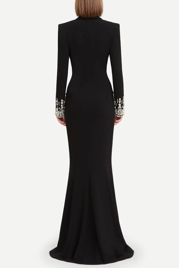 Crystal - Beaded Blazer Maxi Evening DressBlackS(6)Luxe Lane
