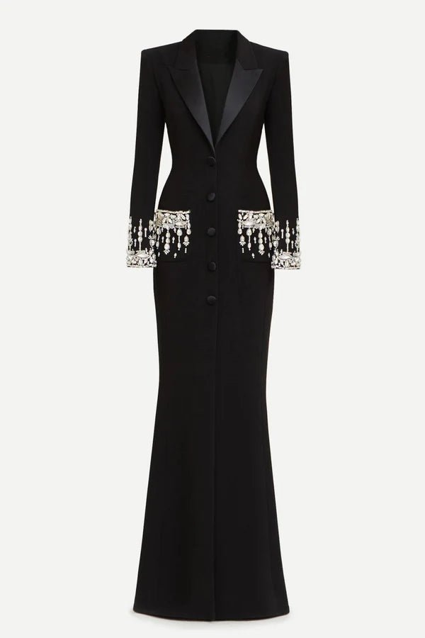 Crystal - Beaded Blazer Maxi Evening DressWhiteS(6)Luxe Lane