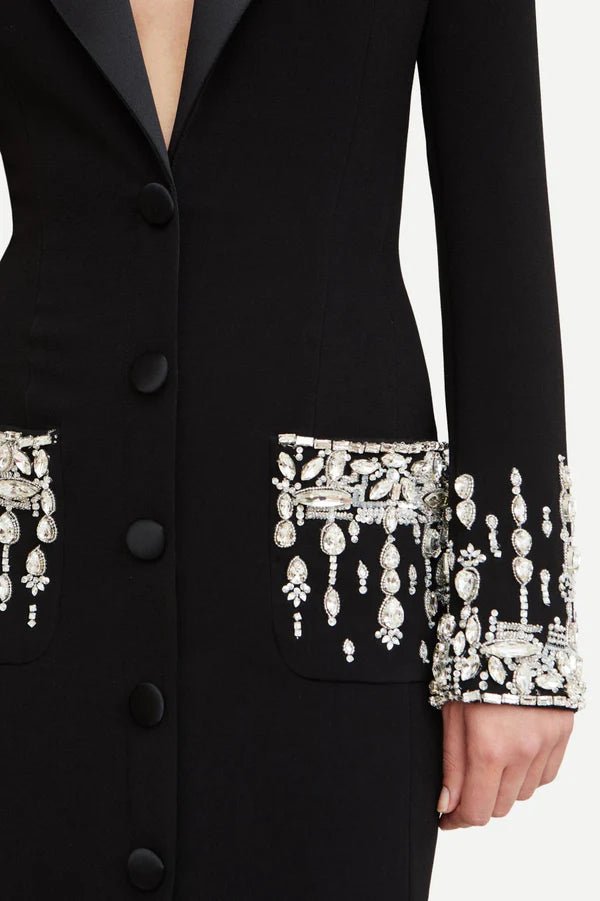 Crystal - Beaded Blazer Maxi Evening DressWhiteS(6)Luxe Lane