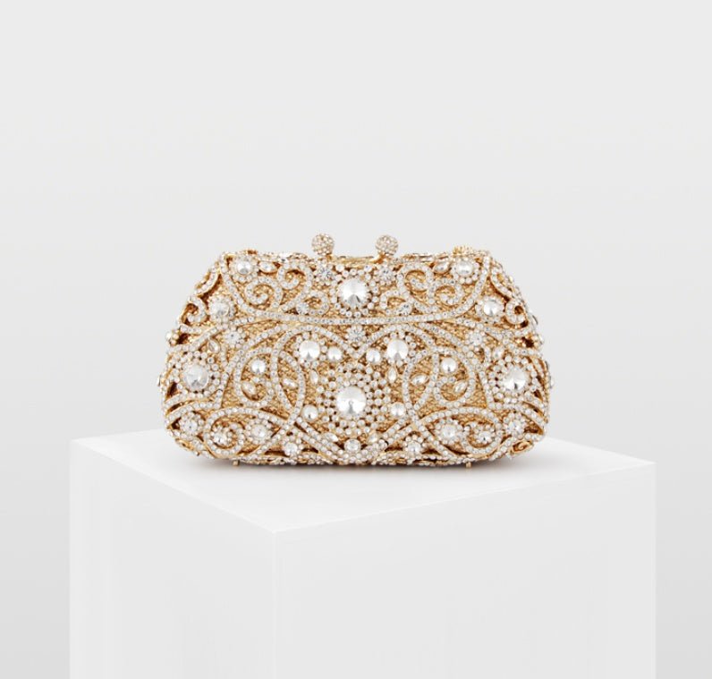 Crystal Beaded Evening Clutch Bag by CJ | 0 from Luxe Lane | SKU: CJBHNSNS09820-Gold | Barcode:  | Options: Gold | Crystal Beaded Evening Clutch Bag