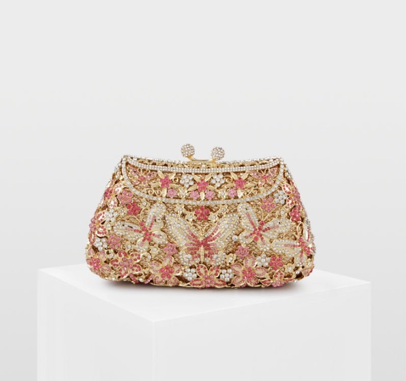 Crystal Beaded Evening Clutch Bag by CJ | 0 from Luxe Lane | SKU: CJBHNSNS09820-Pink | Barcode:  | Options: Pink | Crystal Beaded Evening Clutch Bag