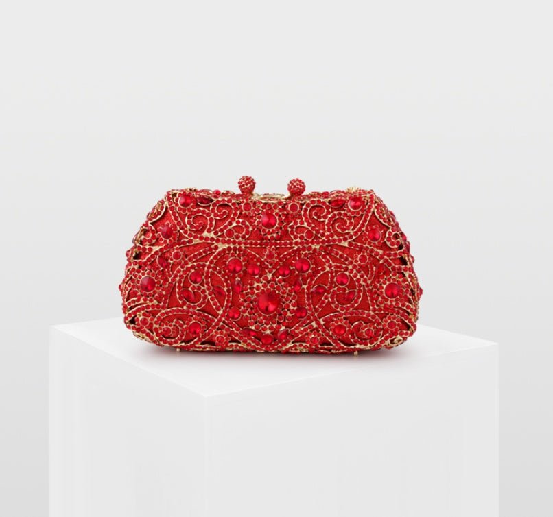 Crystal Beaded Evening Clutch Bag by CJ | 0 from Luxe Lane | SKU: CJBHNSNS09820-Red | Barcode:  | Options: Red | Crystal Beaded Evening Clutch Bag