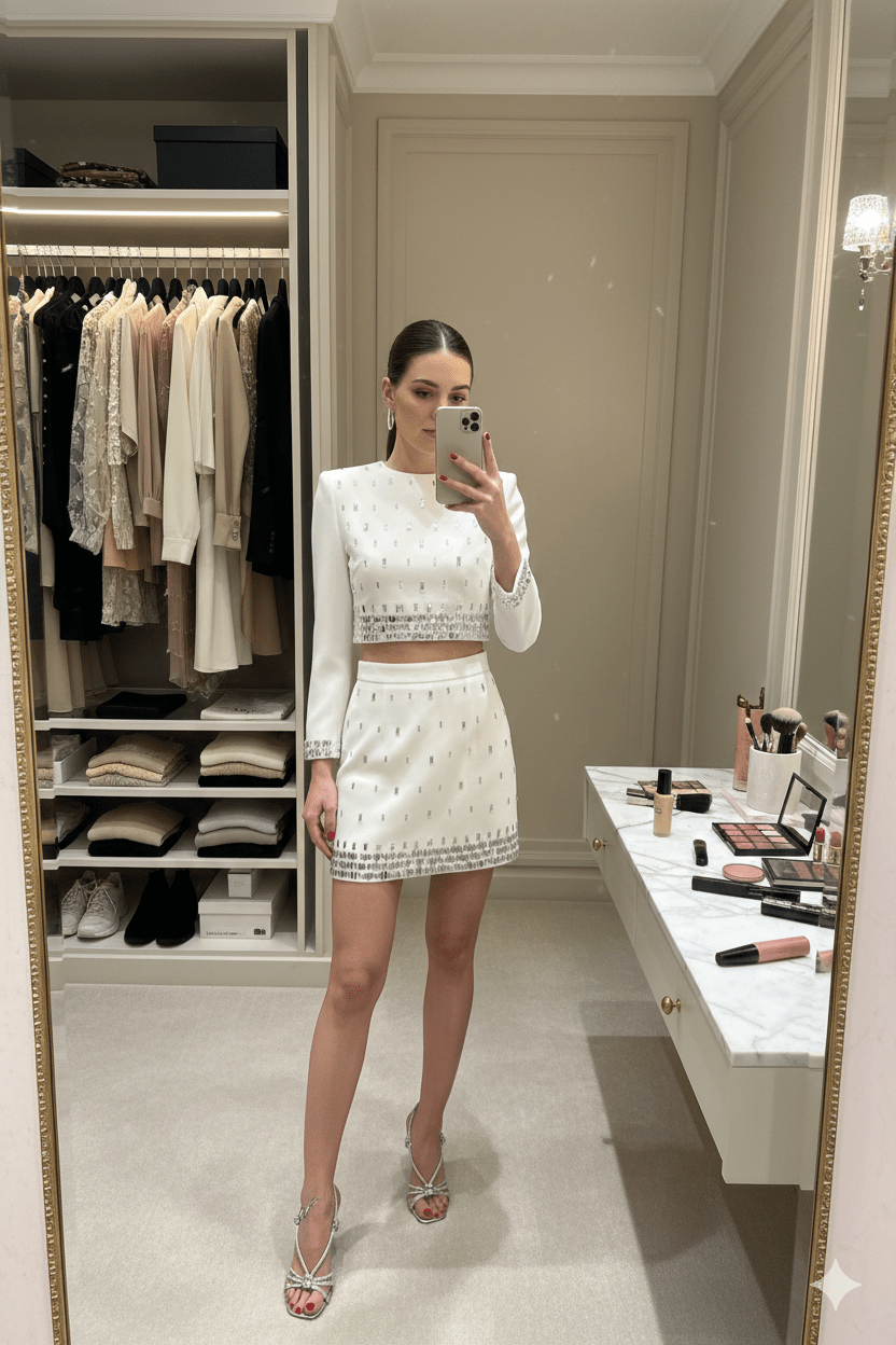 Crystal Beaded Two - Piece Evening Skirt SetBlackS(2)Luxe Lane