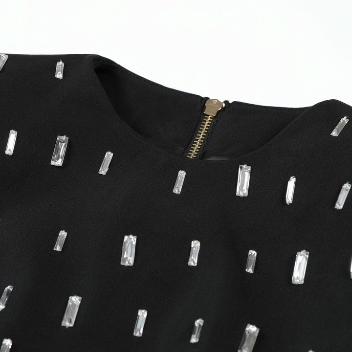 Crystal Beaded Two - Piece Evening Skirt Set by Luxe Lane | Top from Luxe Lane | SKU: -1 | Barcode:  | Options: Black S(2) | High Quality Formal Set Supplier Luxury Crystal Women Two Piece Set Elegant Black Long Sleeve Top Skirt Formal Evening Party Set