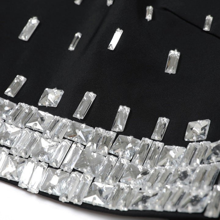 Crystal Beaded Two - Piece Evening Skirt Set by Luxe Lane | Top from Luxe Lane | SKU: -1 | Barcode:  | Options: Black S(2) | High Quality Formal Set Supplier Luxury Crystal Women Two Piece Set Elegant Black Long Sleeve Top Skirt Formal Evening Party Set