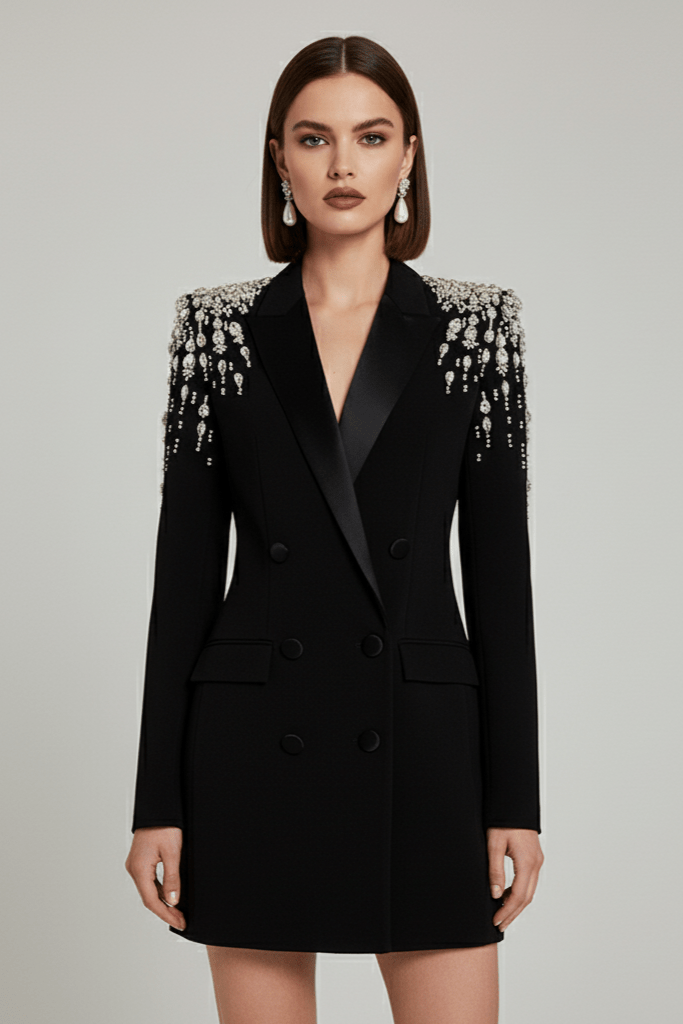 Crystal Blazer Dress by Luxe Lane | from Luxe Lane | SKU:  | Barcode:  | Options: Black S | Crystal Blazer Dress