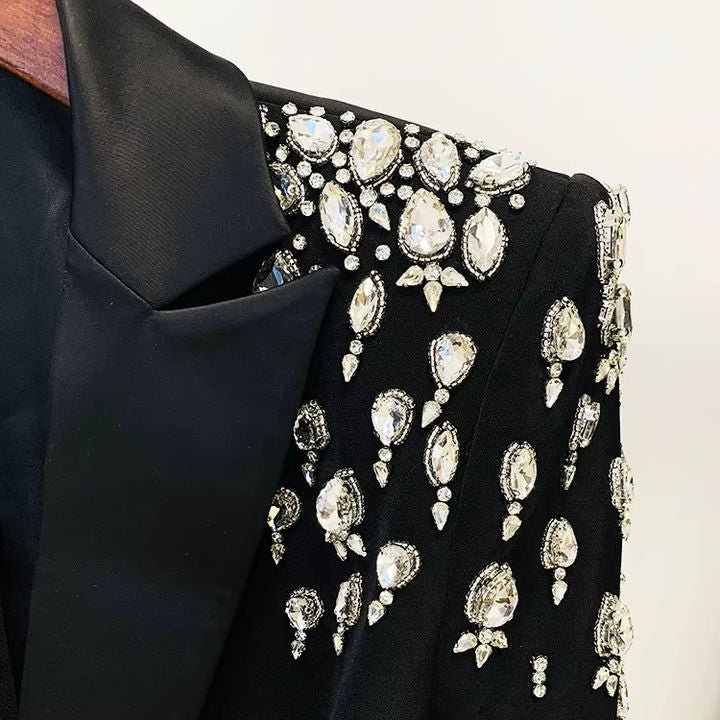 Crystal Blazer Dress by Luxe Lane | from Luxe Lane | SKU:  | Barcode:  | Options: White S | 2024 Fashion Veste Pour Femme Ladies Black Beaded Diamond Long Sleeves Blazer Suit Dresses Slim Fit Long Suit Jacket