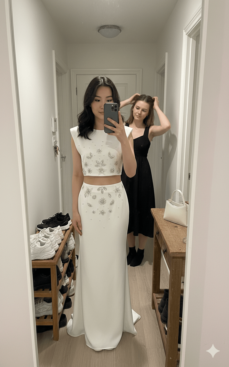 Crystal Floral Two - Piece Maxi Skirt Setone setWhiteS(2)Luxe Lane