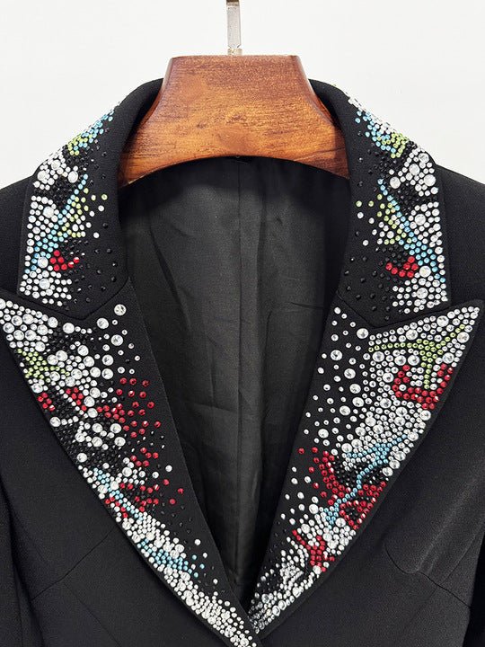 Crystal Lapel Tailored Blazer Jacket by Shine | Blazer from Luxe Lane | SKU: -1 | Barcode:  | Options: Black S(2) | OEM High End Elegant Black Formal Evening Party Business Tailored Designer Outerwear Luxury Crystal Lapel Women Blazer Jacket