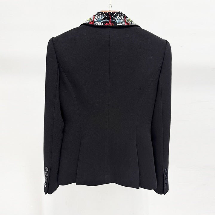 Crystal Lapel Tailored Blazer Jacket by Shine | Blazer from Luxe Lane | SKU: -1 | Barcode:  | Options: Black S(2) | OEM High End Elegant Black Formal Evening Party Business Tailored Designer Outerwear Luxury Crystal Lapel Women Blazer Jacket