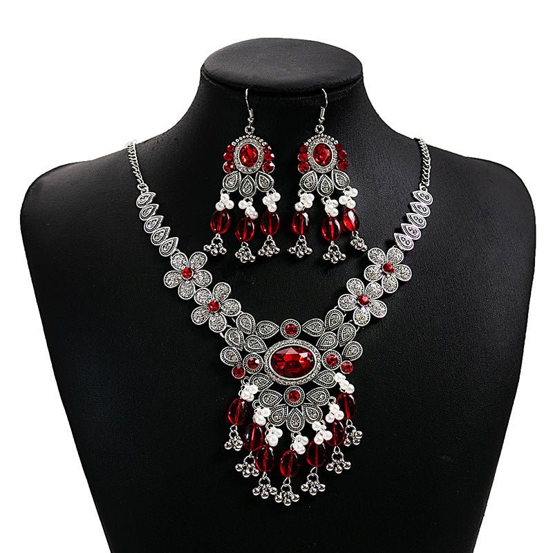 Crystal Necklace & Earrings Set – Luxury Vintage Jewelry by CJ | 0 from Luxe Lane | SKU: CJLX253583304DW | Barcode:  | Options: Red | Crystal Necklace & Earrings Set – Luxury Vintage Jewelry