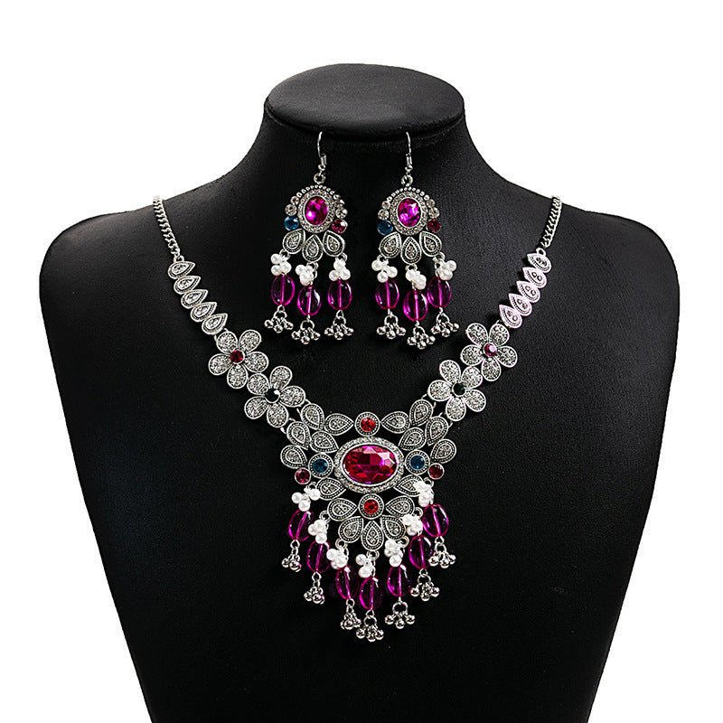 Crystal Necklace & Earrings Set – Luxury Vintage Jewelry by CJ | 0 from Luxe Lane | SKU: CJLX253583305EV | Barcode:  | Options: Purple | Crystal Necklace & Earrings Set – Luxury Vintage Jewelry