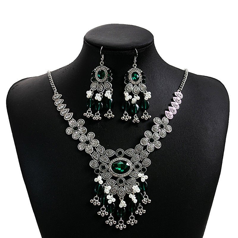 Crystal Necklace & Earrings Set – Luxury Vintage Jewelry by CJ | 0 from Luxe Lane | SKU: CJLX253583306FU | Barcode:  | Options: Green | Crystal Necklace & Earrings Set – Luxury Vintage Jewelry