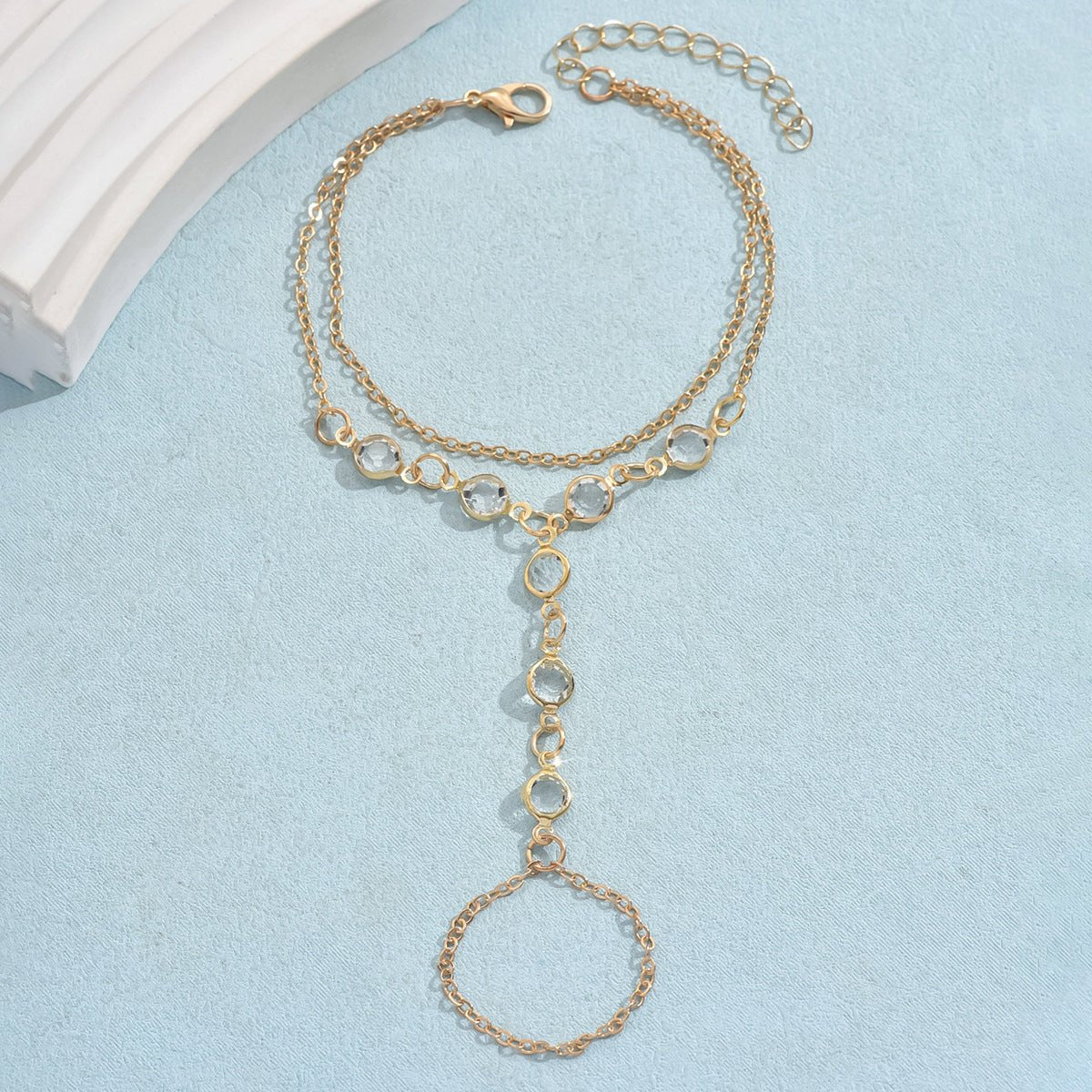 Crystal Pearl Mitten Bracelet & Ring Set by CJ | 0 from Luxe Lane | SKU: CJSL217928601AZ | Barcode:  | Options: Gold | Crystal Pearl Mitten Bracelet & Ring Set